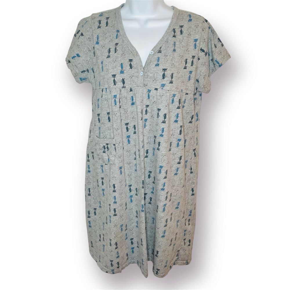 Carina Gray Blue Cat Casual Cat Print Dress Daytime Comfy S